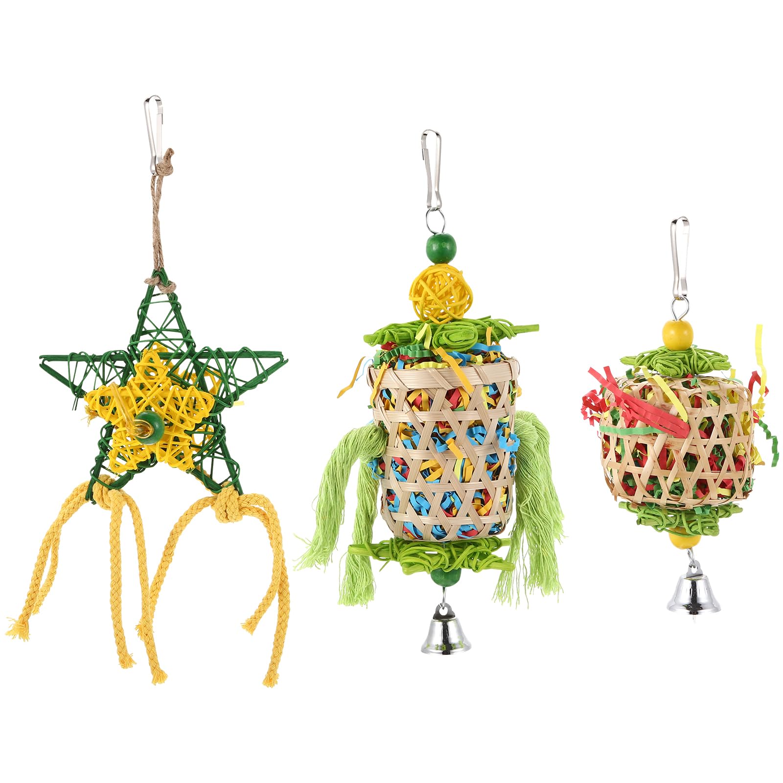 Amosfun 3pcs Parrot Bite Toys Hanging Chewing and Toys for Pet Birds Ideal for Cockatiels and Conures Cage Accessories for Playtime and Foraging