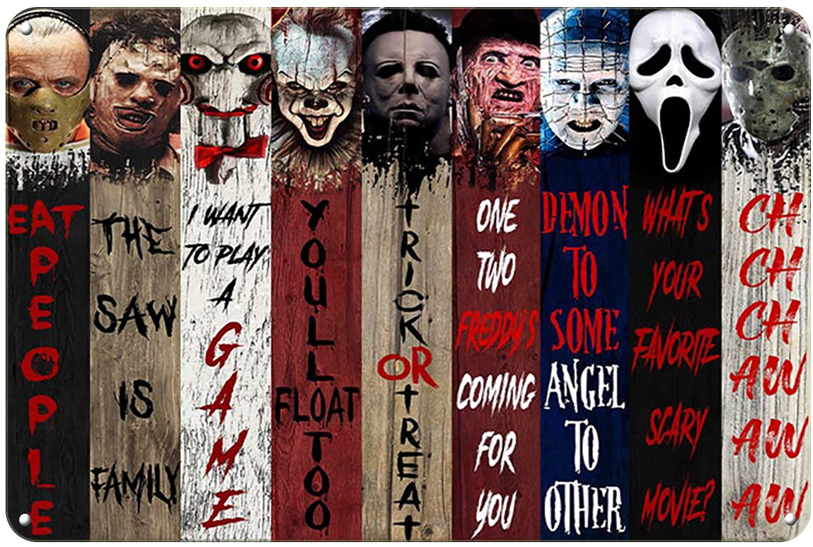 Dreacoss Retro Metal Tin Sign - Horror Movie Characters Art Print, Classic Movies Wall Decor, Home Bar Pubs Gift, 12 X 8 Inch Plaque