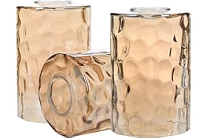 GoldSwift 3 Pack Amber Hammered Glass Lamp Shade Replacement, 6" Tall, Water Ripple Cylinder Glass Lighting Fixture Lampshade Globe Cover for Chandelier Pendant Light Wall Sconce, 1-5/8 Inch Fitter
