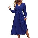 PRETTYGARDEN Women's Floral Boho Dress Fall Long Sleeve Wrap V Neck Ruffle Flowy Maxi Spring Wedding Guest Vacation Dresses