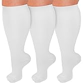 Cabaubl 3 Pairs Plus Size Compression Socks for Women and Men,Wide Calf Extra Large Compression Socks,15-20 mmhg Knee High Stockings for Circulation Support,Big Swollen Leg