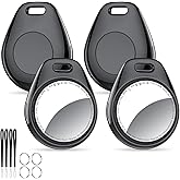 [iOS Only] Tukio Air Tracker Tags 4 Pack Black, [Apple MFi Certified] Bluetooth Key Finder & Smart Item Locator Work with Apple Find My for Keys/Luggage/Bags/Suitcases/Car, 365-Day Replaceable Battery