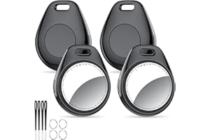 [iOS Only] Tukio Air Tracker Tags 4 Pack Black, [Apple MFi Certified] Bluetooth Key Finder & Smart Item Locator Work with Apple Find My for Keys/Luggage/Bags/Suitcases/Car, 365-Day Replaceable Battery