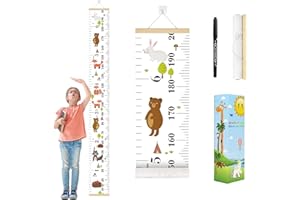 Smlper Growth Chart for Kids,Child Height Chart Ruler for Wall,Wood Frame Fabric Canvas Height Measurement Ruler for Kids Nursery Room,Removable Wall Decor 79"x7.9"
