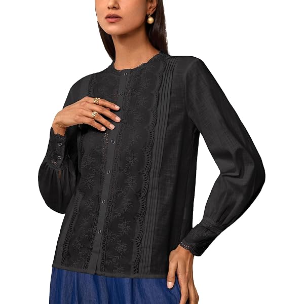Allegra K Women's Mock Neck Blouse Ruffle Work Office Cotton