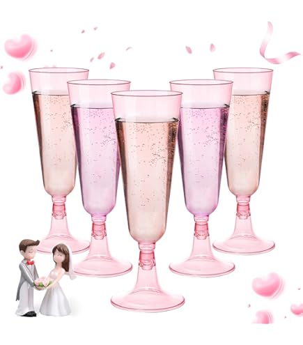 BUCLA 60 Pack 5OZ Pink Plastic Champagne Flutes Disposable For Weddings And Parties - View #4