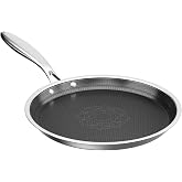 COOKER KING 11-inch Non-Stick Griddle, Crepe Pan for Pancakes, Tortillas | Non-Toxic Coating Comal, Dishwasher &amp; Oven Safe, Induction Ready, Stay-Cool Handle, 3-Ply Clad Stainless Steel for Fast Heat