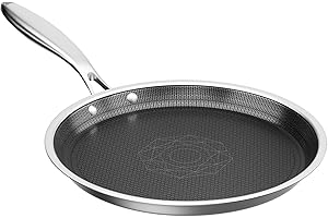 COOKER KING 11.5" Round Griddle Pan, 3-Ply Hybrid Stainless Steel Crepe Pan with Stay-Cool Handle, Non Stick & Non Toxic for 