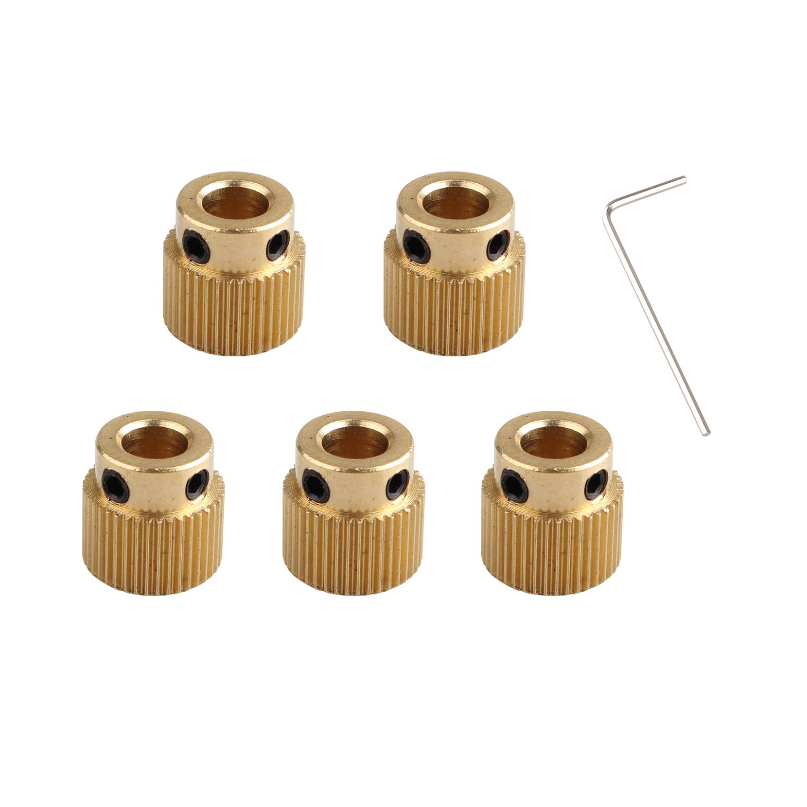 Jopto 5Pcs 3D Printer Extruder Gear Wheel Accessories Brass Drive Gear Compatible with MK7 MK8 Extruder 40 Teeth Bore 5mm Light and 1Pcs 1.5mm Wrench for 3D Printer
