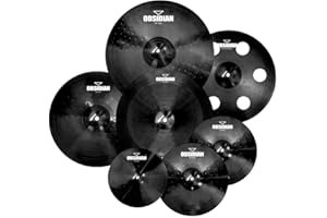 PLADRUBO Titanium Color Cymbals Set – 7-Piece Drum Cymbal Pack for Acoustic Kits – Red/Blue/Black – Lightweight, Durable & St