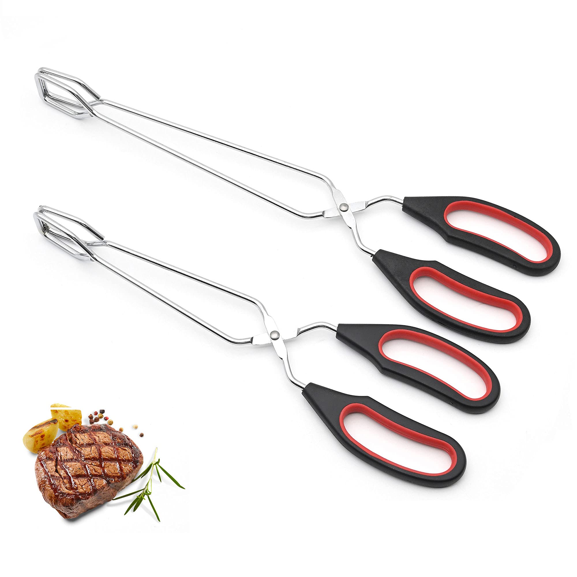 2pcs Scissor Tongs, 9/11 Inch Kitchen Tongs for Cooking Metal Grilling Barbecue Tongs with Comfortable Handle Kitchen Utensils Baking Bread Food Tong for Cooking Barbecue, BBQ, Grilling, Frying