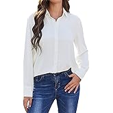 SPRING SEAON Women's Button Down Shirts Causal Collared Blouses Work Office Long Sleeve Chiffon Blouse for Ladies