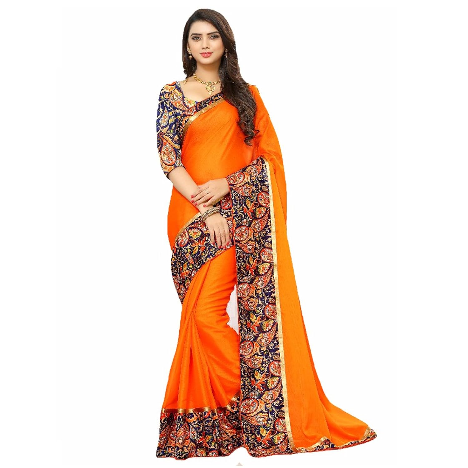regent-e fashion women's georgette saree with blouse piece(3004_orange_free size)