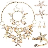 PLKDJDM Starfish Seashell Necklace Bracelet Dainty Boho Jewelry Set Gold Beach Jewelry Accessories for Women Summer Vacation Coastal Beachy