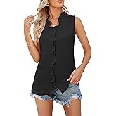 Famulily Ruffle Tank Top for Women V Neck Ruffled Collared Shirts Sleeveless Ruffle Placket Button Front Blouse
