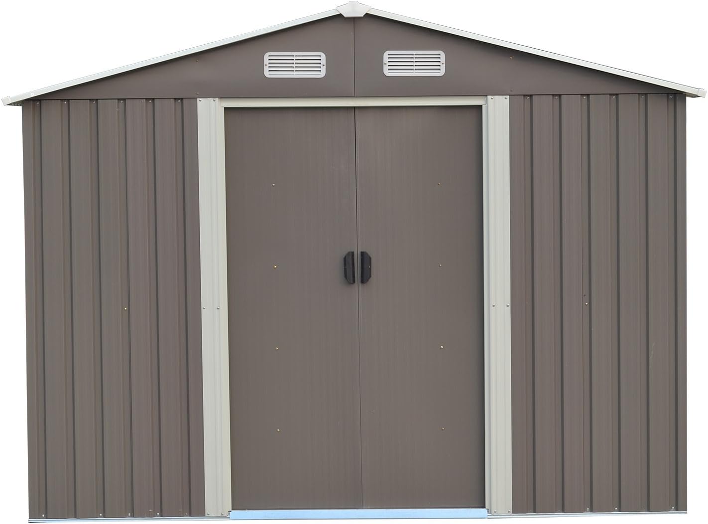 KOOLWOOM Storage Shed Outdoor Backyard Garden Steel (8'x8', Brown)