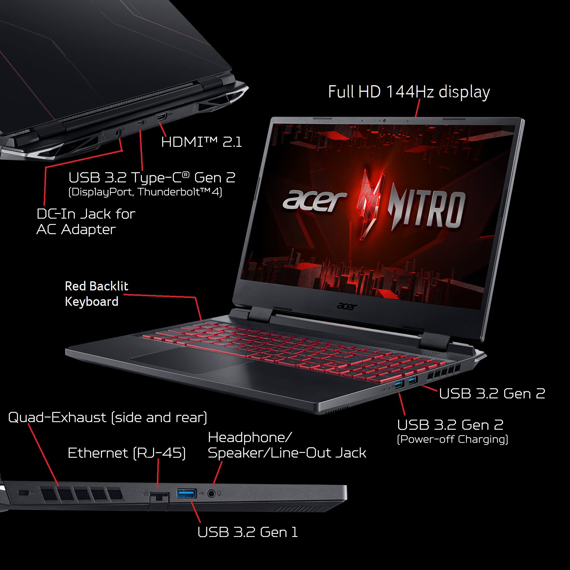 Acer Nitro 5 AN515-58-525P Gaming Laptop |Core i5-12500H | NVIDIA GeForce RTX 3050 Laptop GPU | 15.6\" FHD 144Hz IPS Display | 8GB DDR4 | 512GB PCIe Gen 4 SSD | Killer Wi-Fi 6 | Backlit Keyboard, Black