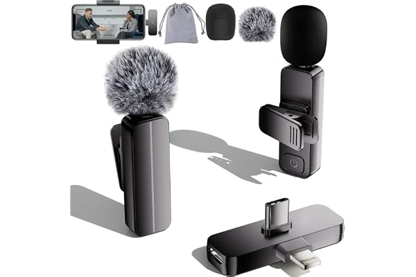 Bulatry 2-Pack Wireless Mini Lavalier Lapel Microphone for iPhone,Android Phone(2 in 1) - 65ft Cordless Clip on Dual Mics with Noise Reduction 6H Working Time for Video Recording Vlogging, YouTube