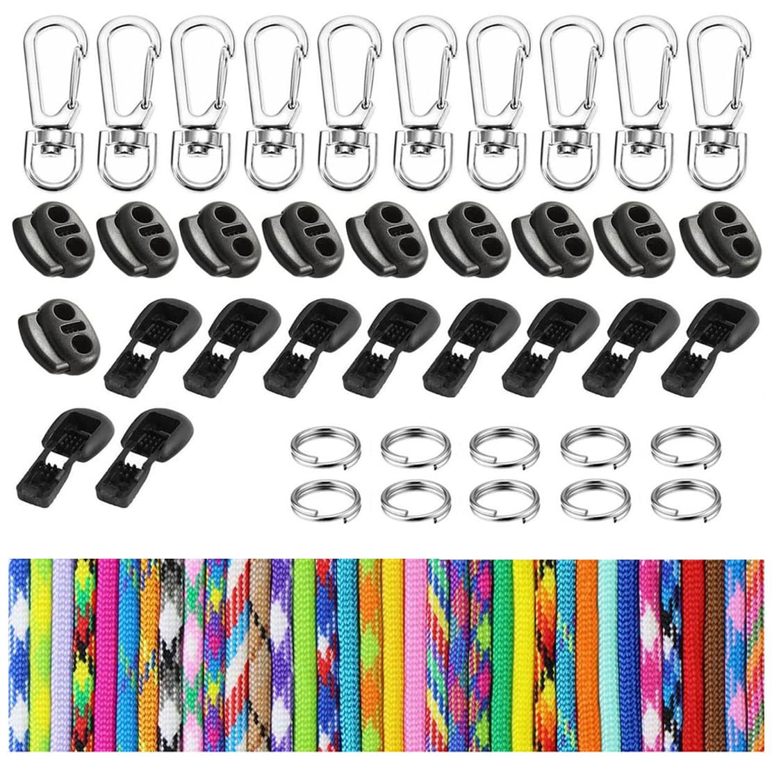 EDGEAM Set of 50 DIY Paracord Key Rings Lanyard Survival Rope Pendant Paracord Survival Kit