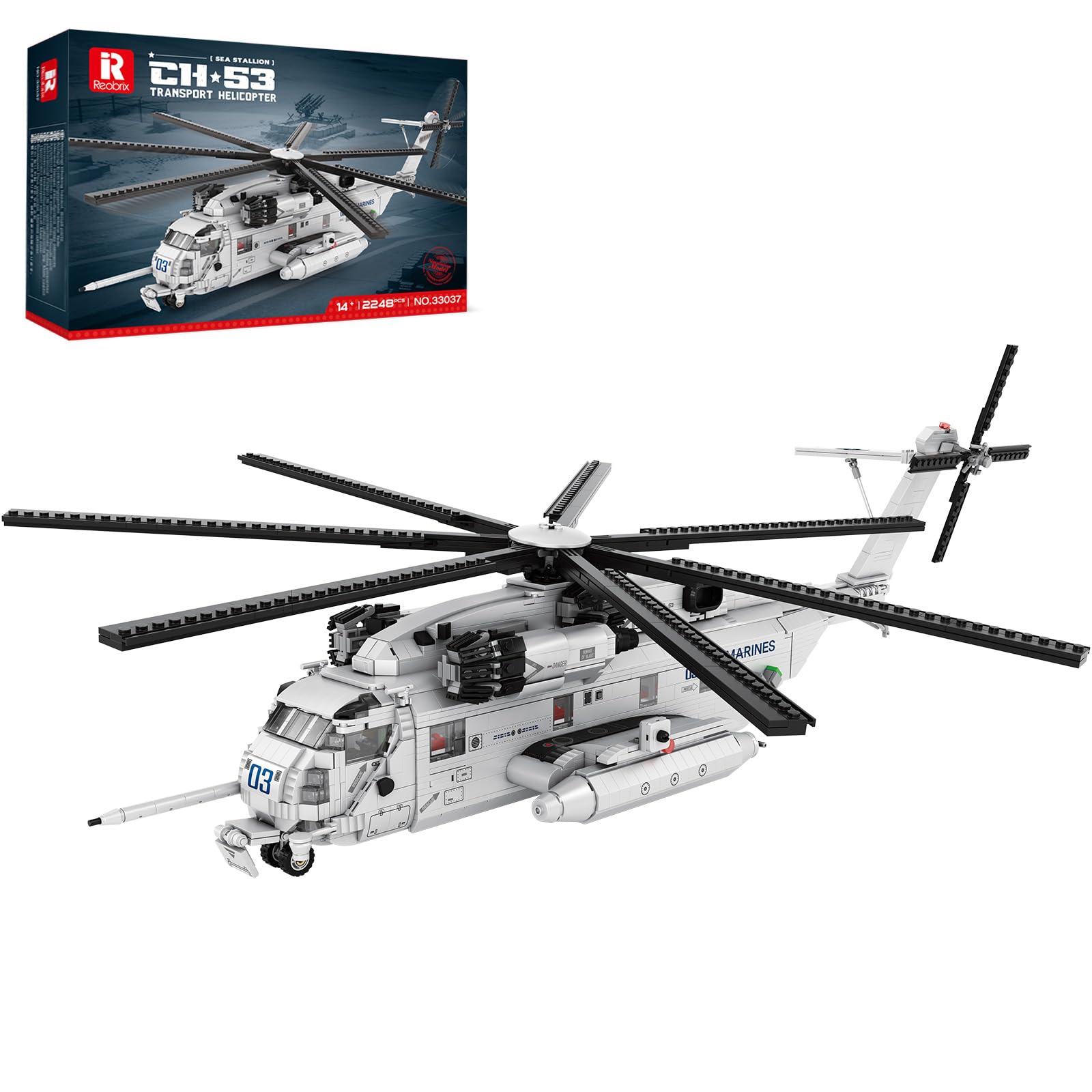 Photo 1 of Reobrix CH-53 Helicopter Building Set 33037, Military Transport Helicopter Toy Aircraft Model Kit for Men, Ideal Airplane Toy Gifts for Boys Kids 14+, Adults and Military Fans