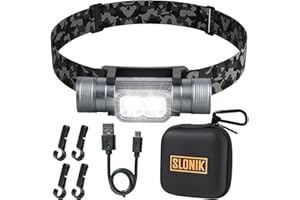 SLONIK Rechargeable Headlamp for Adults - 1000 Lumens Super Bright 60 ft Beam LED Flashlight - Lightweight, Heavy-Duty, IPX4, Waterproof Hard Hat Light - Camping Gear, Running Headlight, Camo