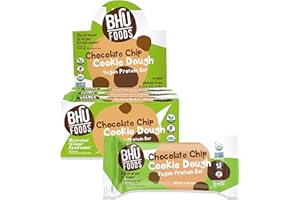 BHU FIT BHU FOODS Vegan Protein Bars. Chocolate Chip Cookie Dough, Organic Keto Snack - Low Carb & Low Sugar, Grain & Gluten free, Dairy-free & Non-GMO (12 Bars)