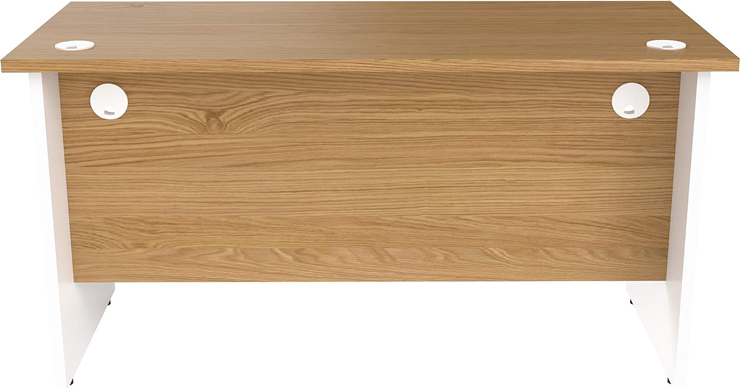 Office Hippo Heavy Duty Rectangular Office Desk with Panel Ends, 140 x 60 x 73 cm, White Legs, Oak Top, 140 cm wide - Image 5