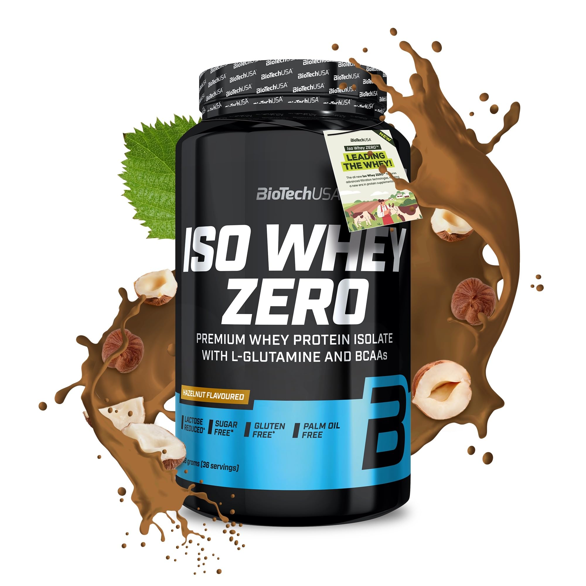 BioTechUSA Iso Whey Zero | Premium Whey Protein Isolate | Grass-Fed | Enzyme-Free | Sugar- and Gluten-Free, 908 g, Hazelnut