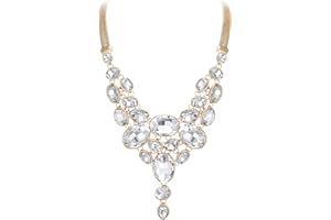 EVER FAITH Art Deco Chunky Oval Rhinestone Crystal Bib Statement Necklace
