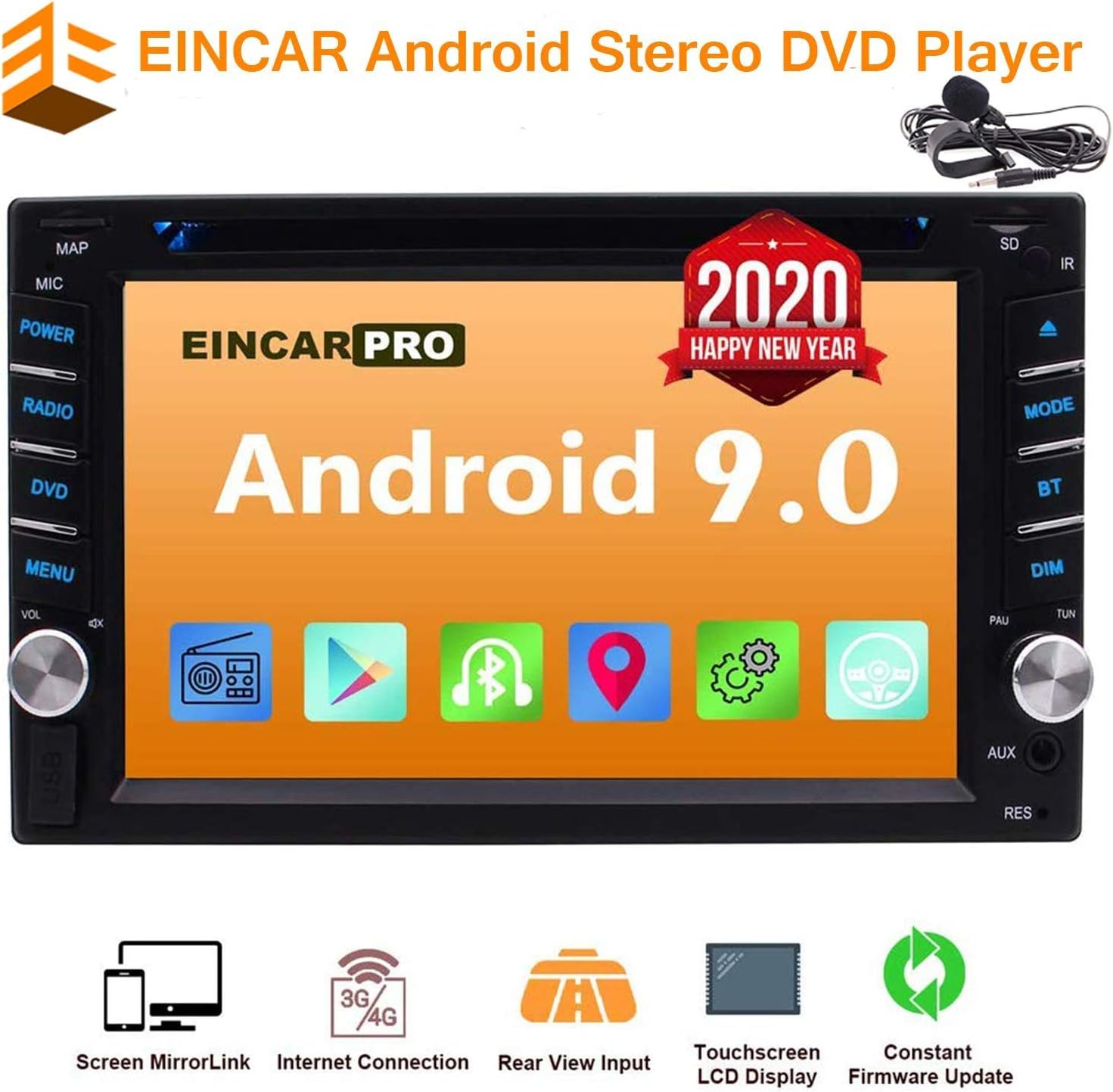 Double Din Car Stereo Android 9.0 Car DVD CD Player with GPS Navigation Bluetooth In Dash Audio Stereo System Capacitive Touch Screen Radio Receiver FM/AM 1080P WiFi Mirror Link Steering Wheel Control