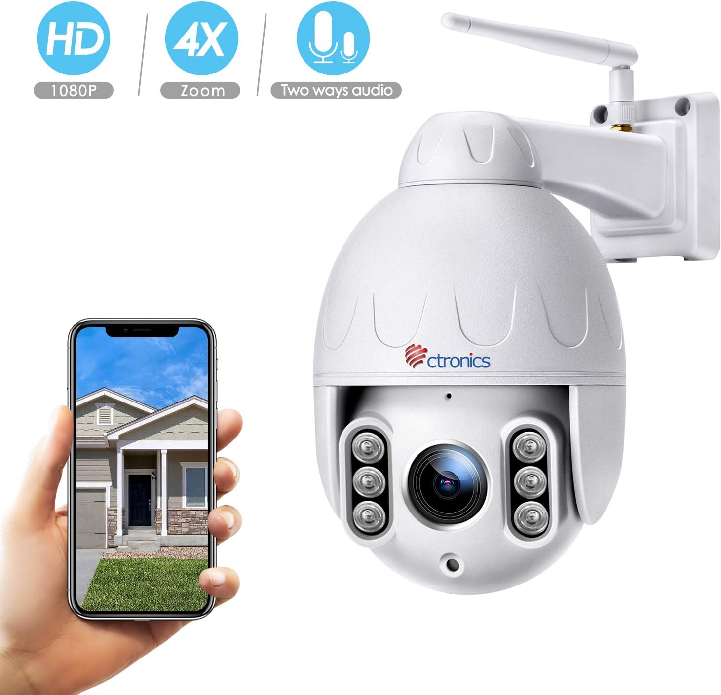 Ctronics Security Outdoor Camera 1080P WiFi IP Home Surveillance Camera