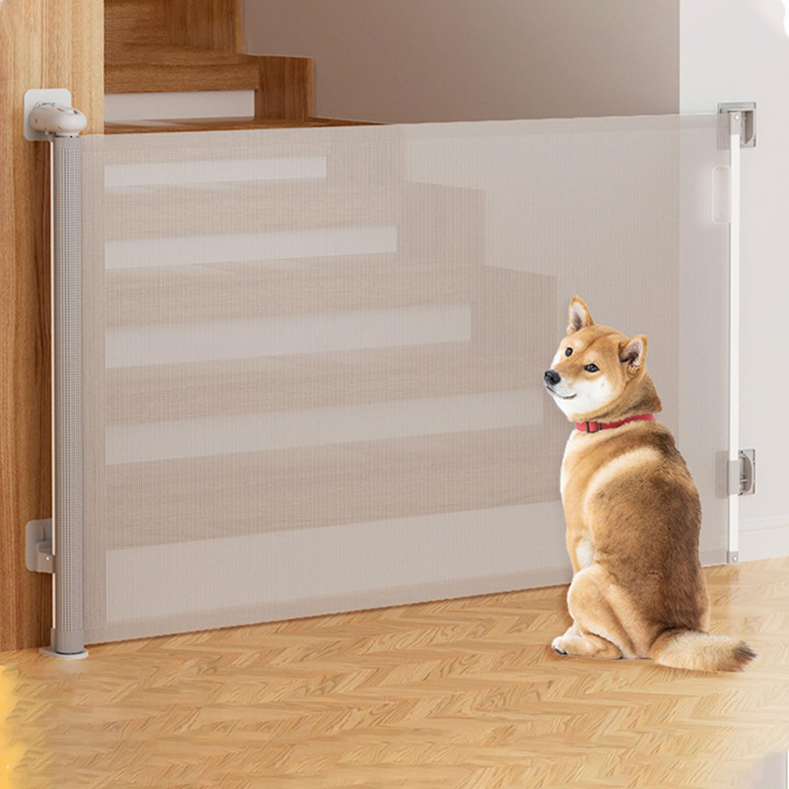 Stair gate extendable for babies, door gate extendable, height 86cm safety door for pets and children, stair guard roller blind suitable for stairs/doors/inside and outside (Grey, 180CM)