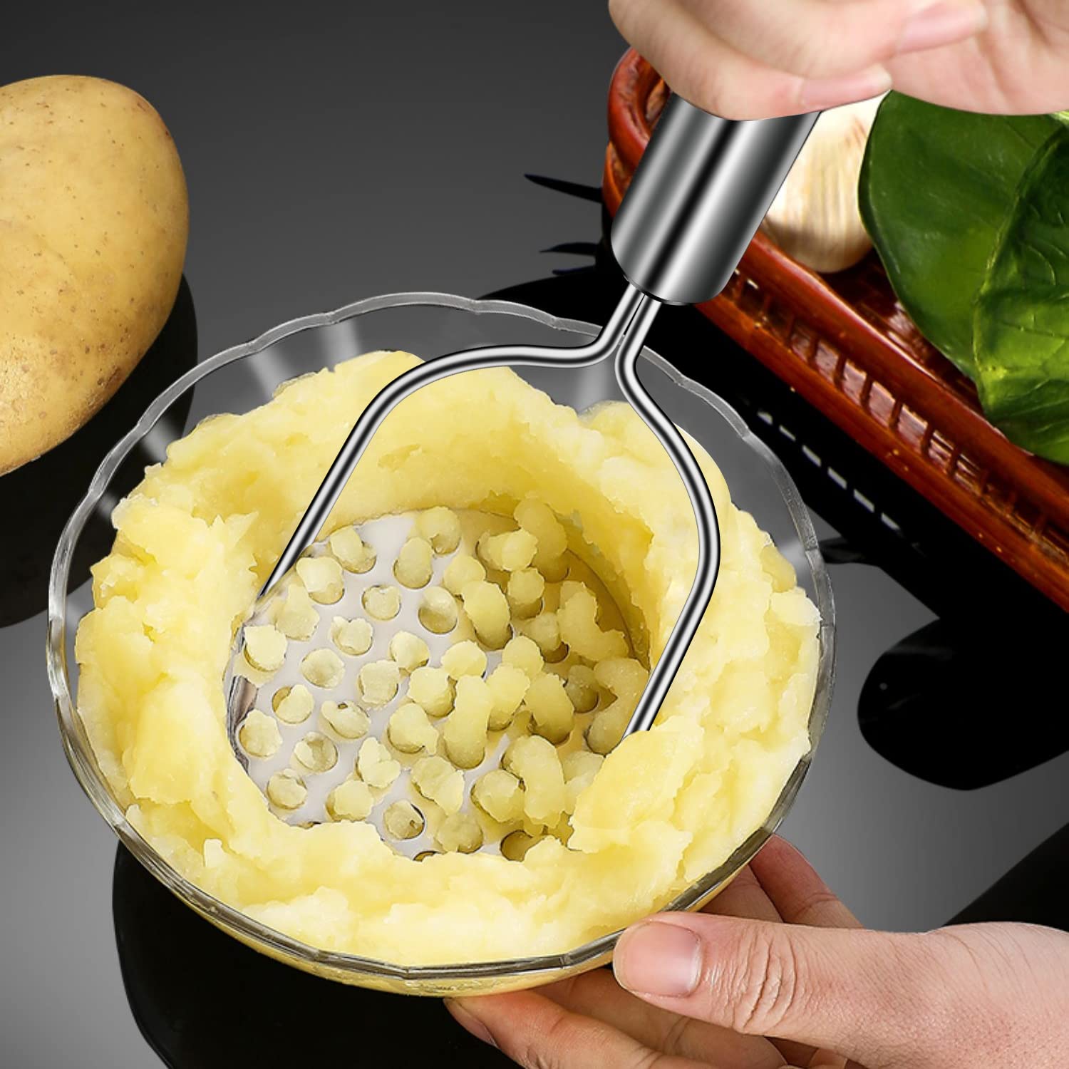 Kartoffelstampfer, Sopito 2 Stück Kartoffel Stampfer aus Edelstahl kartoffelpresse Edelstahl Rostfrei Spülmaschinenfest, Potato Masher für Gemüse und Früchte 3