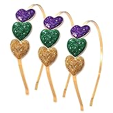 boderier 3Pack Mardi Gras Headband for Women Purple Green Gold Glitter Mardi Gras Hairband Hair Accessories(Purple Green,Yellow)