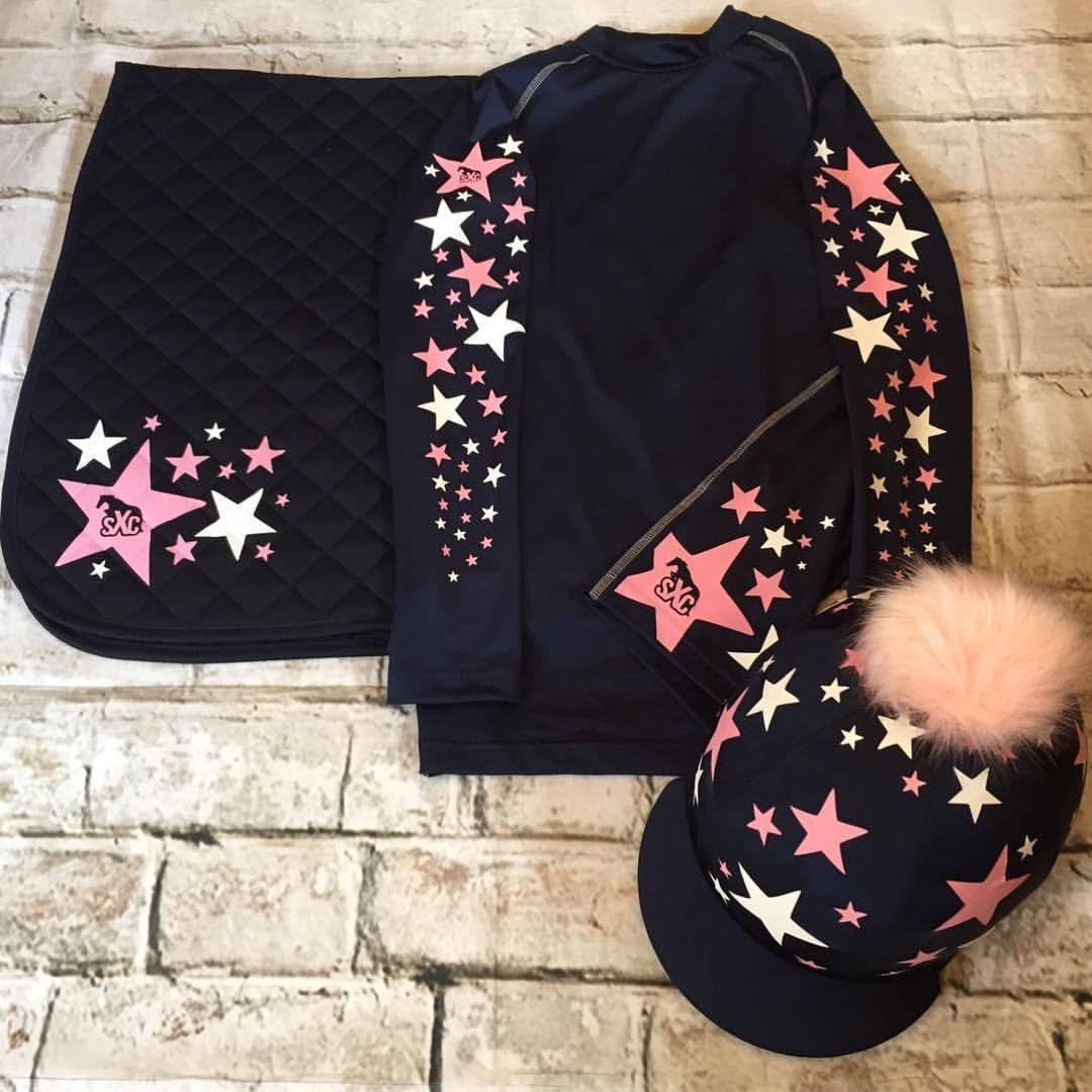 SXC Full Matching Eventing Set Hat Top and Saddle Cloth Silk XC Navy