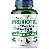 NUTRATEMPLE 4 in 1 Pre Post Probiotics & Digestive Enzymes for Women & Men - Digestive Health, Gut & Immune Support for Occasional Constipation, Diarrhea, Gas & Bloating – 60 Veggie Capsules