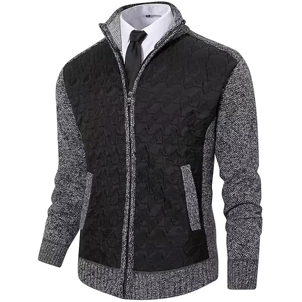 Men's Side Zipper Flannel Hoodie Sweater - Cowl Neck Zip Cardigan Fleece Pullover, Casual Slim Fit, Dark Grey