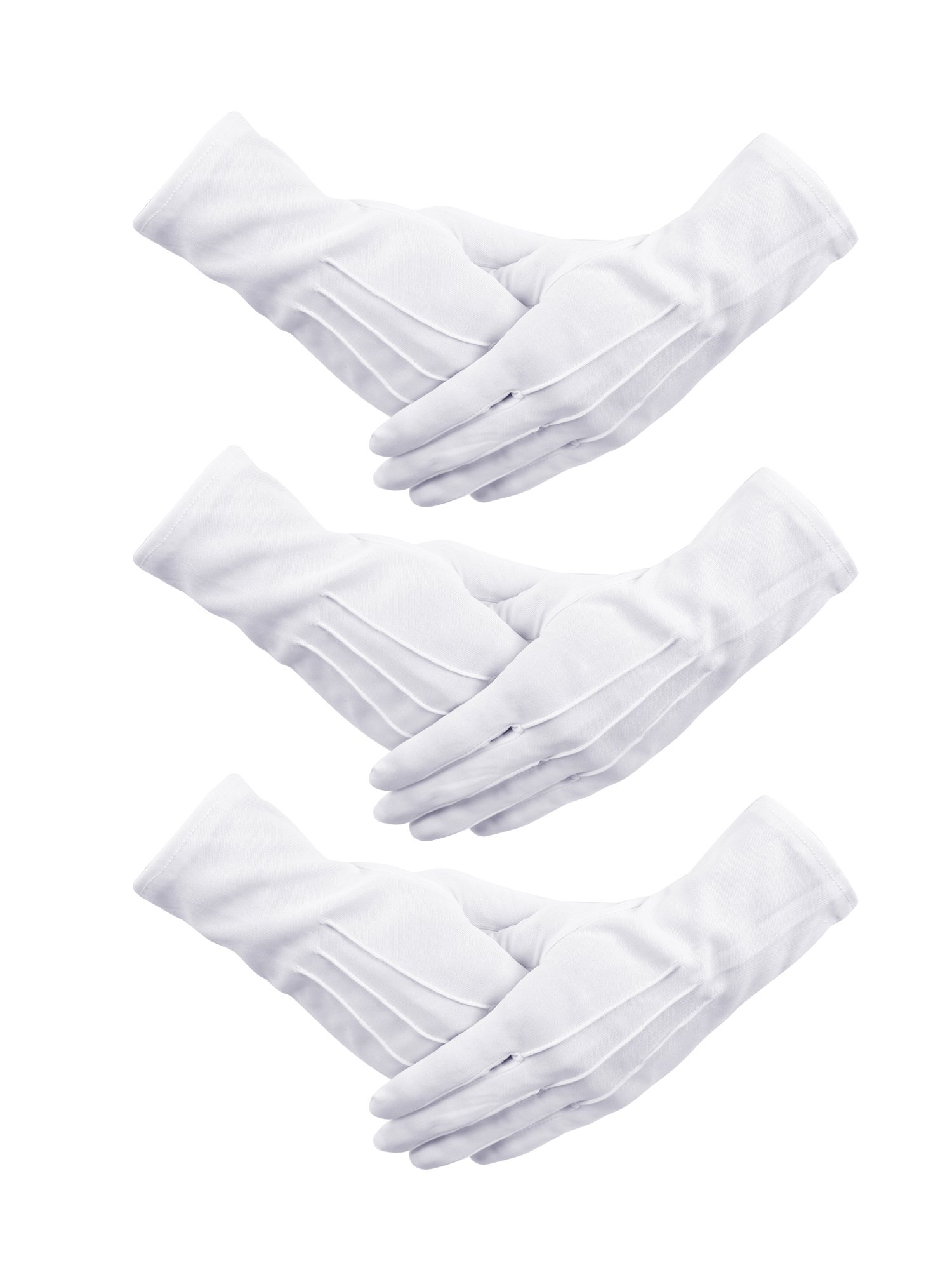 Senkary 3 Pairs White Nylon Cotton Gloves Parade Gloves Formal Costume