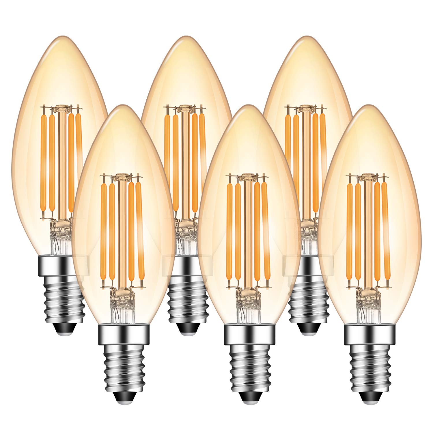 E14 Dimmable 4W LED Candle C35 Light Bulbs, 40W Incandescent Bulb Equivalent, 2700K Warm White, 400lm, Pack of 6