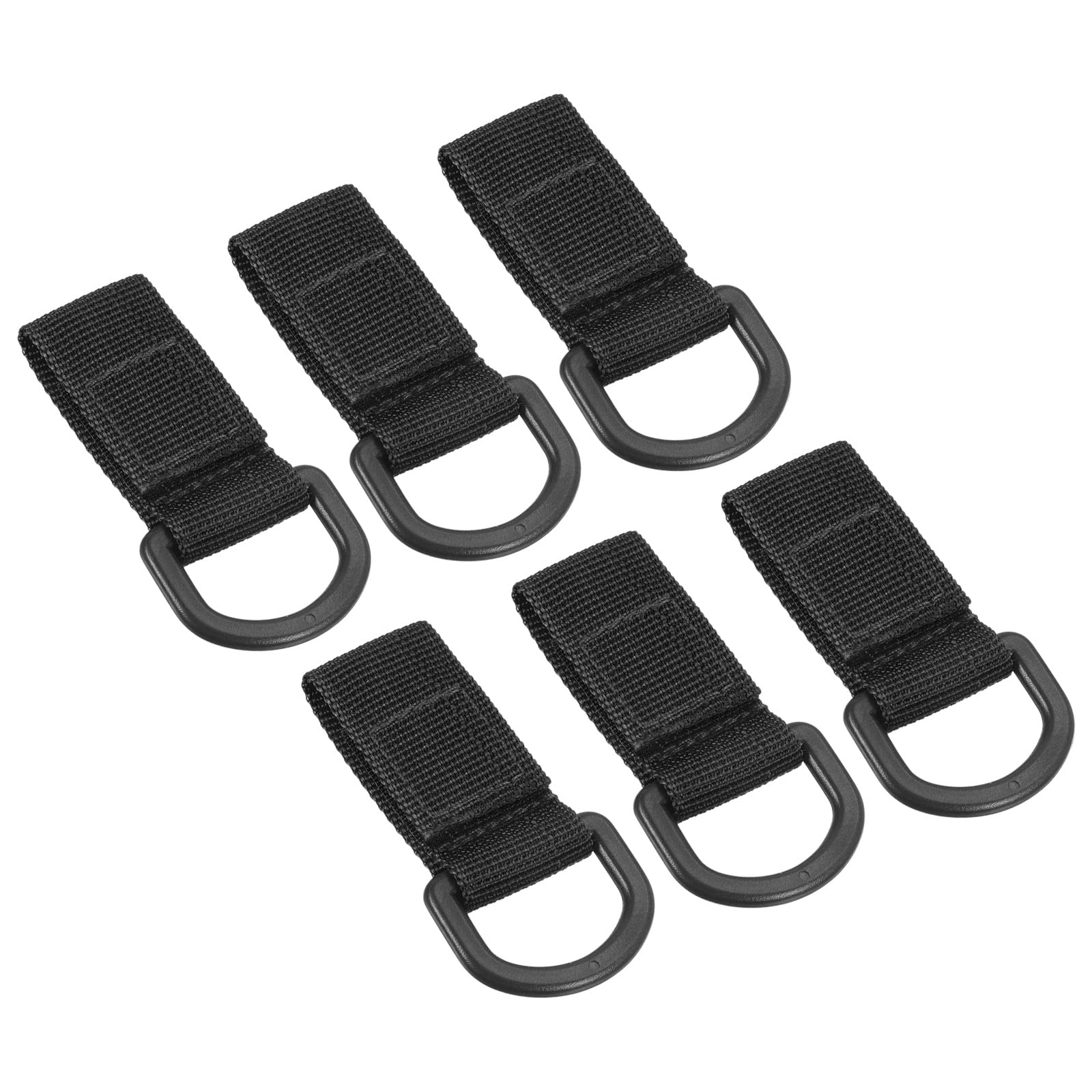 PATIKIL Belt Keeper Key Chain, 6Pcs D Type Thickening Nylon Webbing Strap Hanging Gear Buckle Key Chain Hook with Snap for Outdoor Camping, Black
