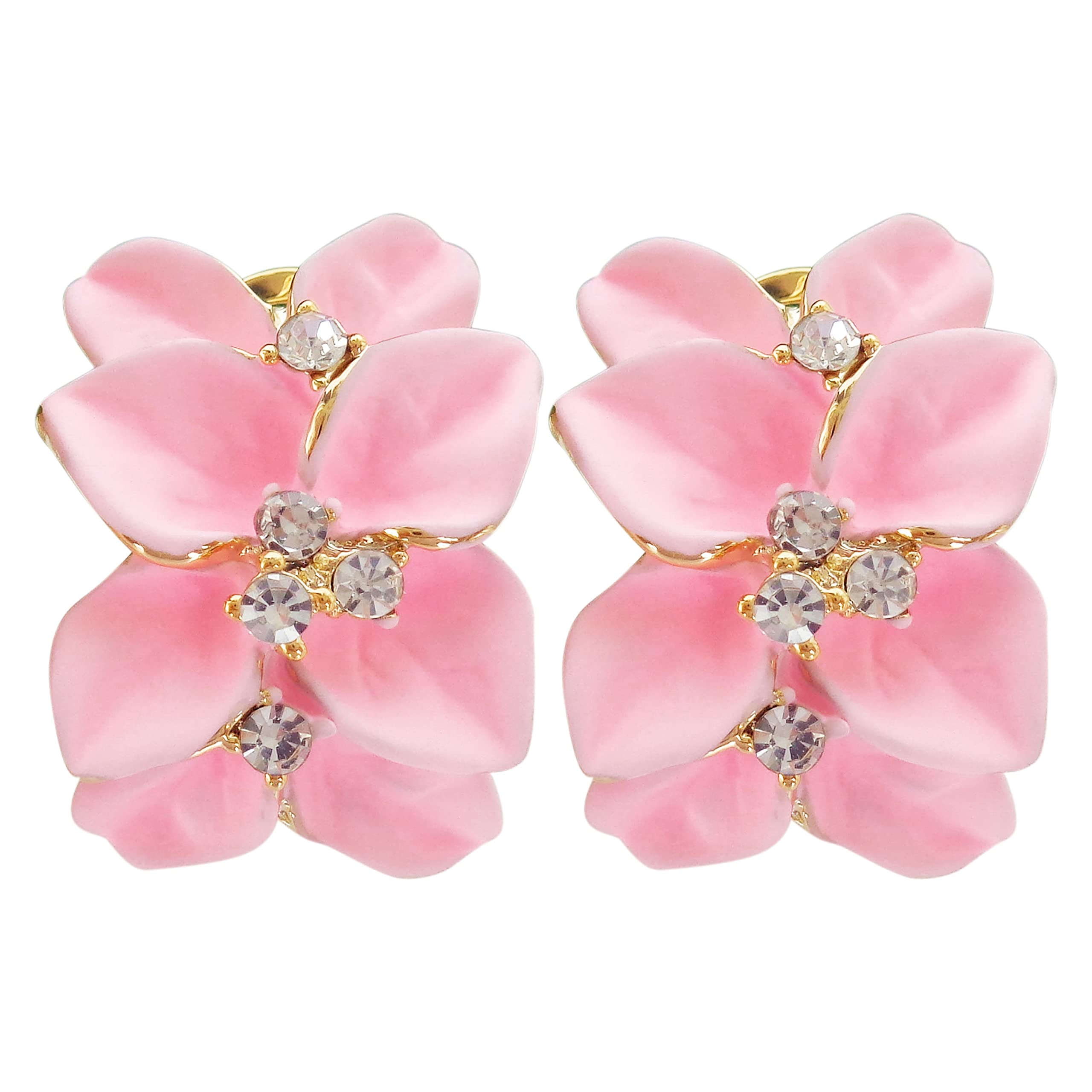 Navachi 18k Gold Plated Crystal Pink Enamel Leaves Flower Az1140e Omega Earrings