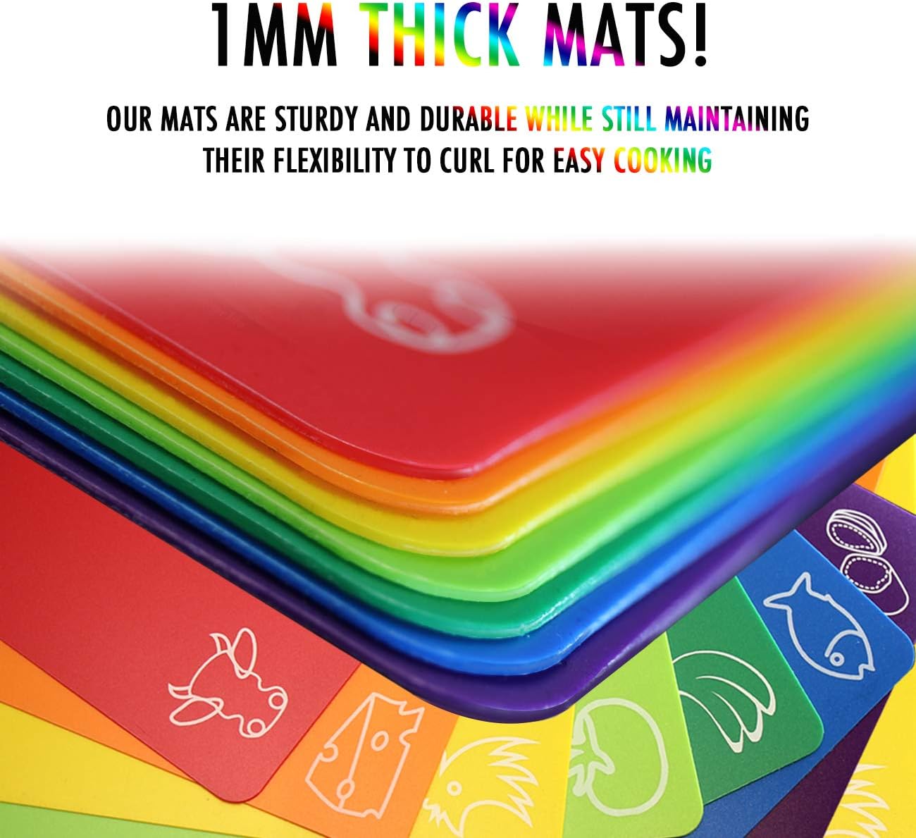 Cutting Board Mats Flexible Plastic Colored Mats with Food Icons, Fotouzy BPA-Free, Non-Porous - Image 3