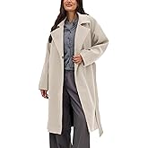 Tomosc Belted Coat for Women Winter Classic Loose Open Front Notch Lapel Trench Peacoat Long Outwear with Pockets