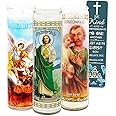 3 Pack Saint Candles Catholic - Bundle Features 8" Saint Joseph, Saint Jude, and Michael The Archangel Candles for Vigils, Prayers, Blessing Ceremonies, and More | White Religious Candles in Glass
