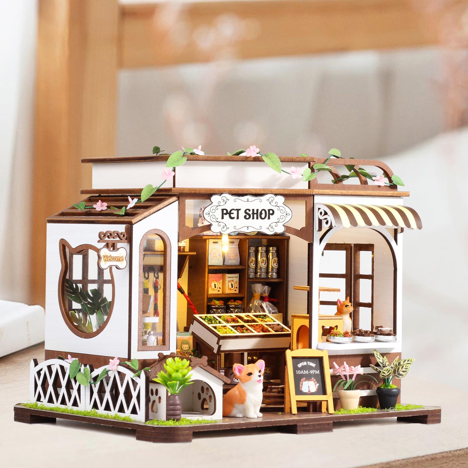 GuDoQi DIY Miniature House Kits, DIY Miniature Dollhouse Kit with Furniture, Tiny House Kits 1:24 Scale, Creative DIY Crafts for Adults Teen, Easter Day Birthday Gifts, Pet Shop