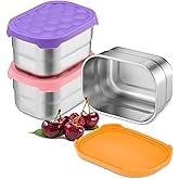 E-far Stainless Steel Snack Containers for Kids and Toddlers, 8oz Small Food Storage Container with Leak-proof Silicone Lid, Metal Child Lunch Box for School Daycare Picnic, 3 Packs, Multi-color
