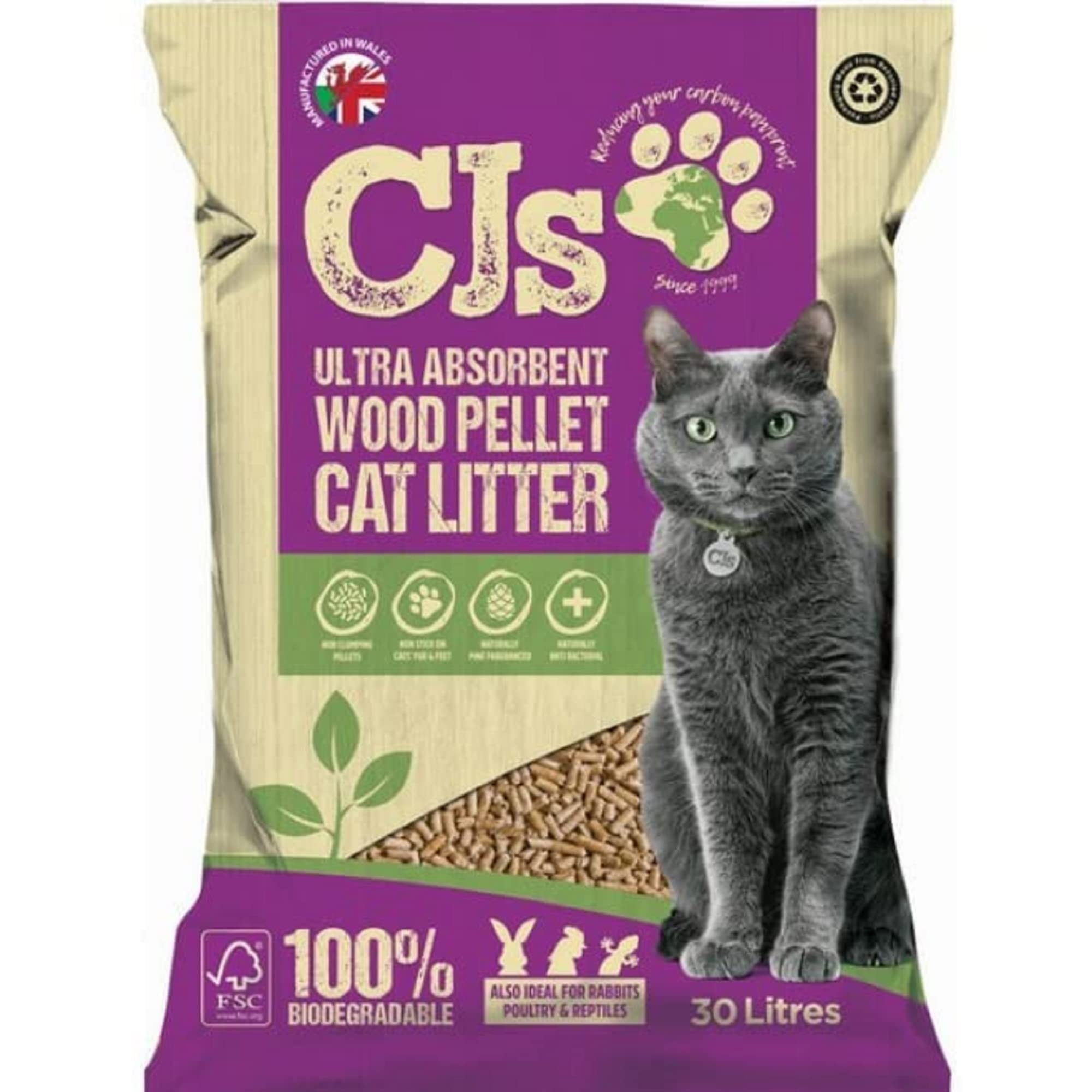 CJ's Premium Cat Litter Ultra Absorbent Wood Pellets, Biodegradable, 30 L