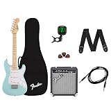 Fender Mini Stratocaster Electric Guitar Kit, Beginner Guitar Kit, with 2-Year Warranty, with Frontman 10G Amp, Padded Gig Bag, Strap, Cable, Tuner, and Picks, Daphne Blue