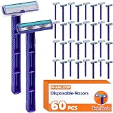 Phafaloop Twin Blade Disposable Razors, Bulk 60 Pack, Blue | Twin Blade Disposable Razors with Lubricating Strip, Non-Slip Handle and Safety Cap for Travel, Hotels and Daily Use