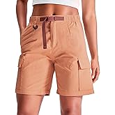 Haimont Women's 7 Inch Hiking Cargo Shorts with Belts Elastic Waist Nylon Quick Dry Water Resistant Camping Travel Trekking